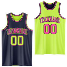 Load image into Gallery viewer, Custom Reversible Navy Neon Green-Pink Double Side Sublimation Basketball Suit Jersey