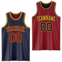 Load image into Gallery viewer, Custom Reversible Navy Maroon-Gold Double Side Sublimation Basketball Suit Jersey