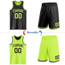 Load image into Gallery viewer, Custom Reversible Black Neon Green Double Side Sublimation Basketball Suit Jersey