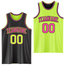 Load image into Gallery viewer, Custom Reversible Black Neon Green-Pink Double Side Sublimation Basketball Suit Jersey