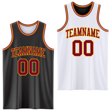 Load image into Gallery viewer, Custom Reversible Black Maroon-Gold Double Side Sublimation Basketball Suit Jersey