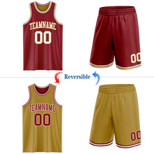 Load image into Gallery viewer, Custom Reversible Maroon White-Old Gold Double Side Sublimation Basketball Suit Jersey