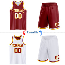 Load image into Gallery viewer, Custom Reversible Maroon White-Gold Double Side Sublimation Basketball Suit Jersey