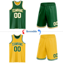 Load image into Gallery viewer, Custom Reversible Kelly Green White-Gold Double Side Sublimation Basketball Suit Jersey