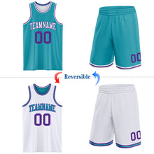 Load image into Gallery viewer, Custom Reversible Teal Purple-White Double Side Sublimation Basketball Suit Jersey