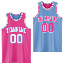 Load image into Gallery viewer, Custom Reversible Pink White-Light Blue Double Side Sublimation Basketball Suit Jersey