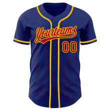 Load image into Gallery viewer, Custom Royal Red Pinstripe Yellow Authentic Baseball Jersey