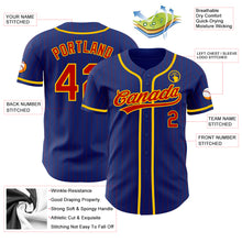 Load image into Gallery viewer, Custom Royal Red Pinstripe Yellow Authentic Baseball Jersey