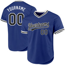 Load image into Gallery viewer, Custom Royal Black-White Authentic Throwback Baseball Jersey