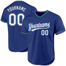 Load image into Gallery viewer, Custom Royal Purple-Teal Authentic Throwback Baseball Jersey