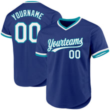 Load image into Gallery viewer, Custom Royal White-Teal Authentic Throwback Baseball Jersey