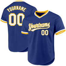Load image into Gallery viewer, Custom Royal White-Gold Authentic Throwback Baseball Jersey