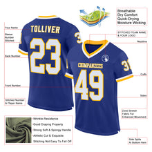 Load image into Gallery viewer, Custom Royal White-Gold Mesh Authentic Throwback Football Jersey