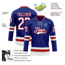 Load image into Gallery viewer, Custom Royal White-Red Hockey Lace Neck Jersey