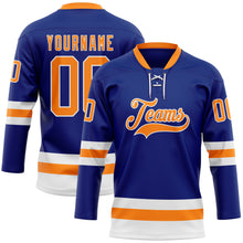 Load image into Gallery viewer, Custom Royal Bay Orange-White Hockey Lace Neck Jersey