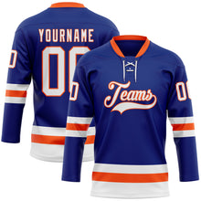 Load image into Gallery viewer, Custom Royal White-Orange Hockey Lace Neck Jersey