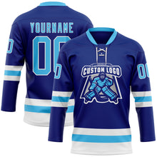 Load image into Gallery viewer, Custom Royal Sky Blue-White Hockey Lace Neck Jersey