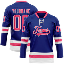 Load image into Gallery viewer, Custom Royal Neon Pink-White Hockey Lace Neck Jersey