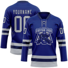 Load image into Gallery viewer, Custom Royal Gray-Navy Hockey Lace Neck Jersey