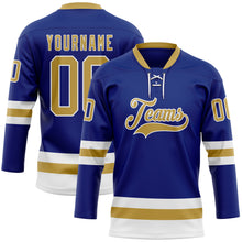 Load image into Gallery viewer, Custom Royal Old Gold-White Hockey Lace Neck Jersey