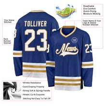 Load image into Gallery viewer, Custom Royal White-Old Gold Hockey Jersey