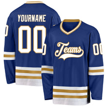 Load image into Gallery viewer, Custom Royal White-Old Gold Hockey Jersey