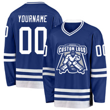 Load image into Gallery viewer, Custom Royal White Hockey Jersey