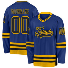 Load image into Gallery viewer, Custom Royal Black-Gold Hockey Jersey