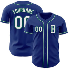 Load image into Gallery viewer, Custom Royal White-Kelly Green Authentic Baseball Jersey