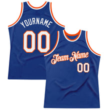 Load image into Gallery viewer, Custom Royal White-Orange Authentic Throwback Basketball Jersey