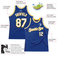 Load image into Gallery viewer, Custom Royal White-Gold Authentic Throwback Basketball Jersey