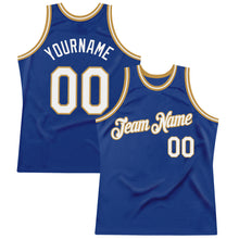 Load image into Gallery viewer, Custom Royal White-Old Gold Authentic Throwback Basketball Jersey