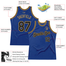 Load image into Gallery viewer, Custom Royal Black-Old Gold Authentic Throwback Basketball Jersey
