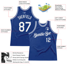 Load image into Gallery viewer, Custom Royal White Authentic Throwback Basketball Jersey