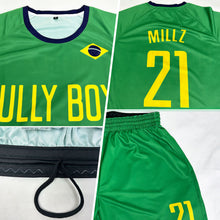 Load image into Gallery viewer, Custom Neon Green Gold-Royal Sublimation Brazilian Flag Soccer Uniform Jersey