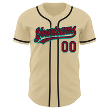Load image into Gallery viewer, Custom Sand Crimson Black-Aqua Authentic Baseball Jersey