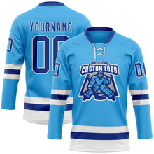 Load image into Gallery viewer, Custom Sky Blue Royal-White Hockey Lace Neck Jersey