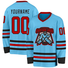 Load image into Gallery viewer, Custom Sky Blue Red-Black Hockey Jersey
