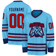 Load image into Gallery viewer, Custom Sky Blue Red-Navy Hockey Jersey