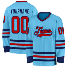 Load image into Gallery viewer, Custom Sky Blue Red-Navy Hockey Jersey