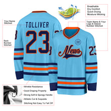 Load image into Gallery viewer, Custom Sky Blue Navy-Orange Hockey Jersey