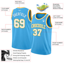 Load image into Gallery viewer, Custom Sky Blue White-Gold Authentic Basketball Jersey