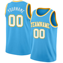 Load image into Gallery viewer, Custom Sky Blue White-Gold Authentic Basketball Jersey