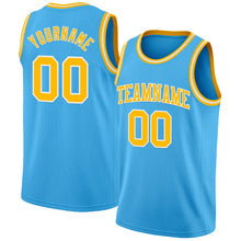 Load image into Gallery viewer, Custom Sky Blue Gold-White Authentic Basketball Jersey