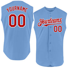 Load image into Gallery viewer, Custom Light Blue Red-White Authentic Sleeveless Baseball Jersey