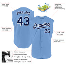 Load image into Gallery viewer, Custom Light Blue Navy-White Authentic Sleeveless Baseball Jersey