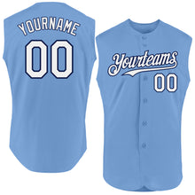 Load image into Gallery viewer, Custom Light Blue White-Navy Authentic Sleeveless Baseball Jersey