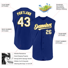 Load image into Gallery viewer, Custom Royal White-Yellow Authentic Sleeveless Baseball Jersey