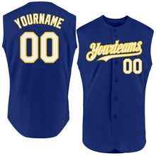 Load image into Gallery viewer, Custom Royal White-Yellow Authentic Sleeveless Baseball Jersey