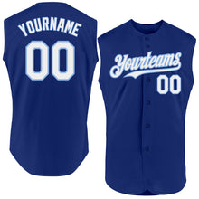 Load image into Gallery viewer, Custom Royal White-Light Blue Authentic Sleeveless Baseball Jersey